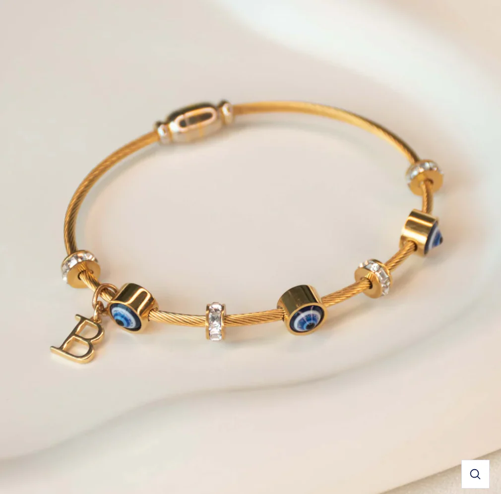 Classic Evil Eye Bangle with Initial - Image 3
