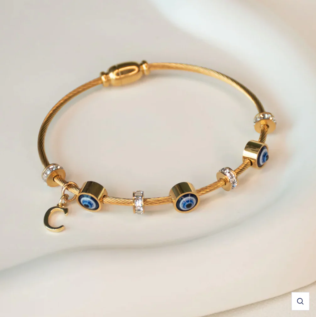 Classic Evil Eye Bangle with Initial - Image 4