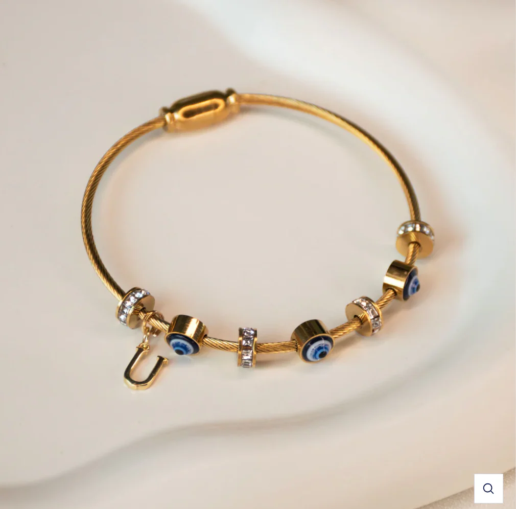 Classic Evil Eye Bangle with Initial - Image 5