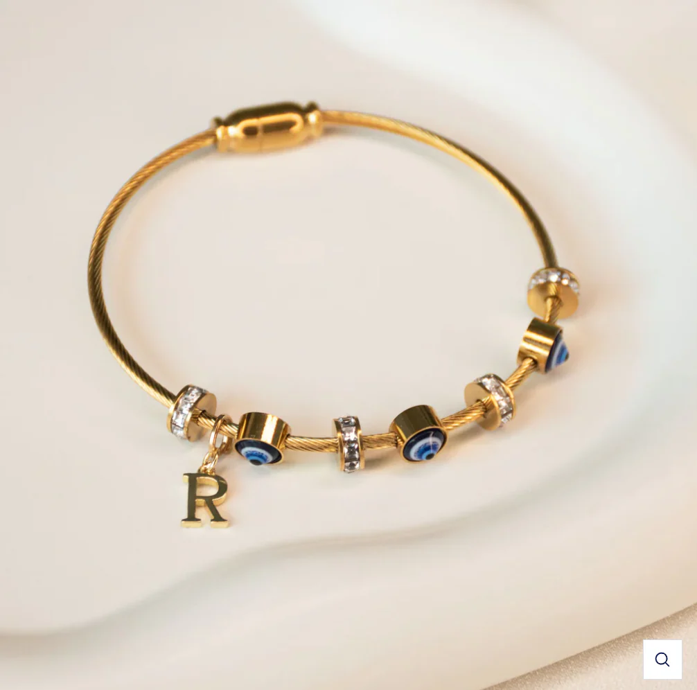 Classic Evil Eye Bangle with Initial - Image 6