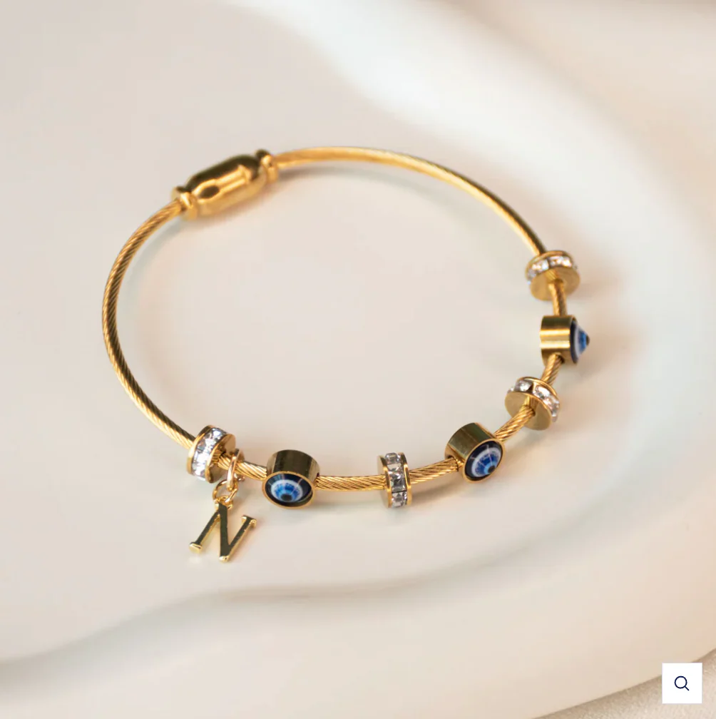 Classic Evil Eye Bangle with Initial - Image 7