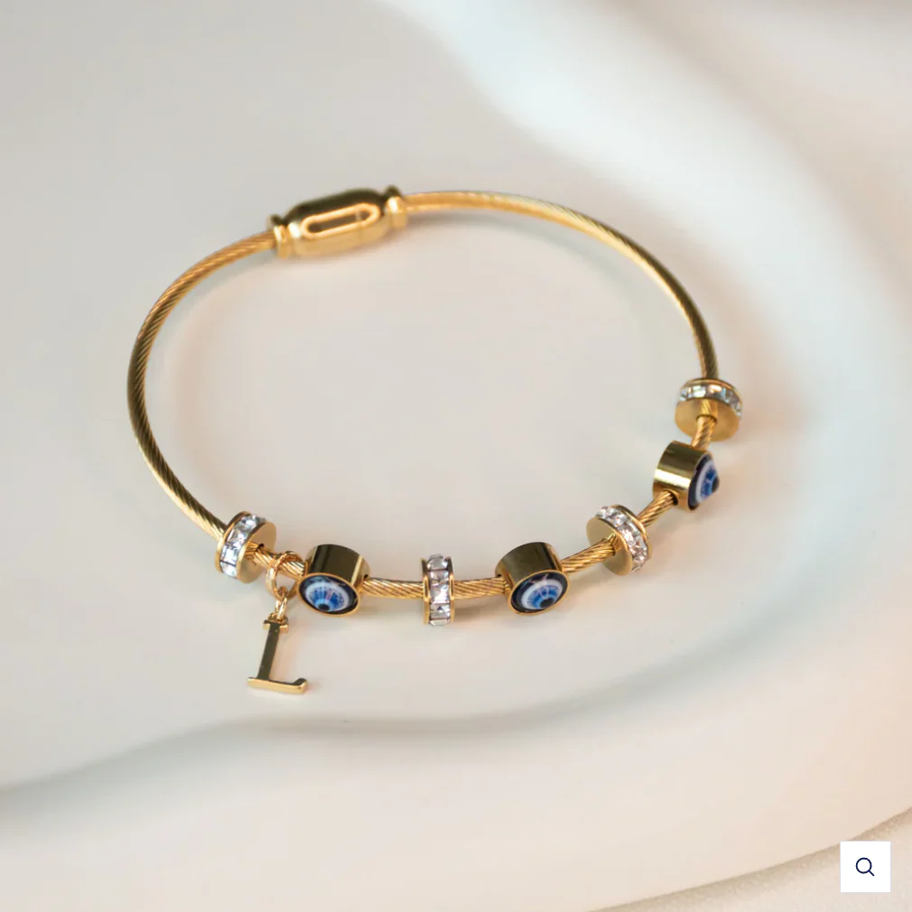 Classic Evil Eye Bangle with Initial - Image 8