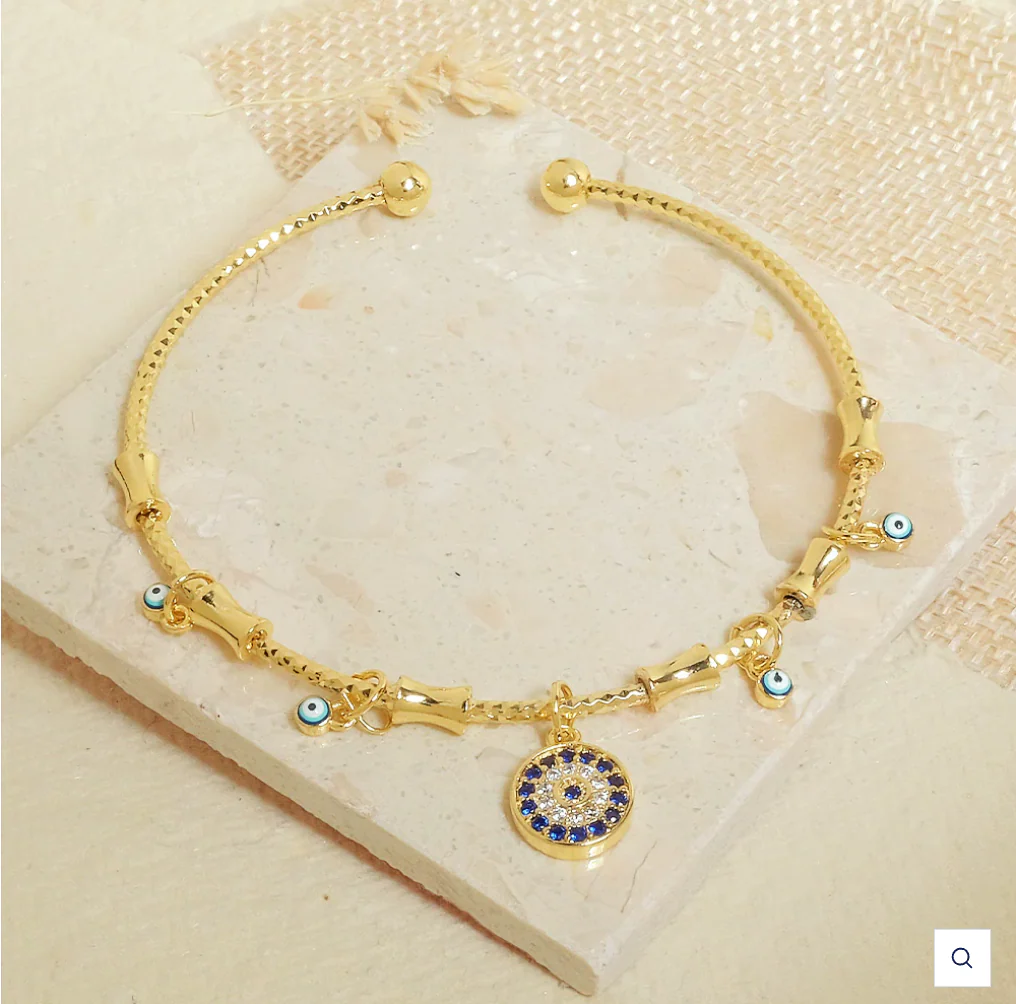 Evil Eye Cuff Charm Bangle - Image 3